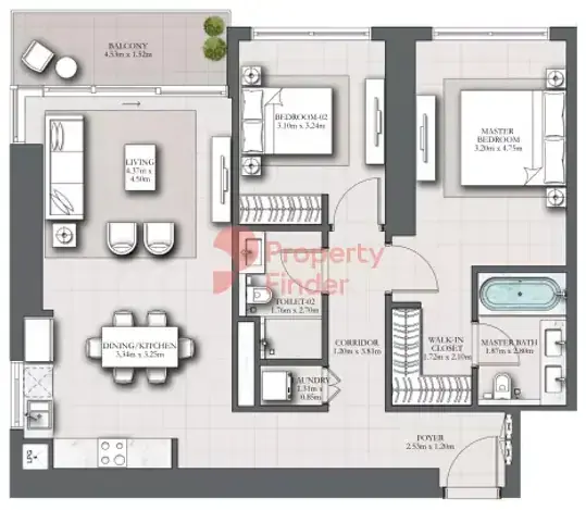 Планировка — 2-спальная, 109 м²