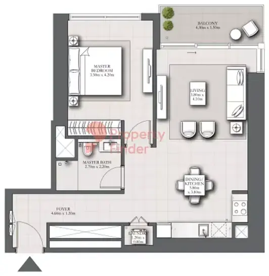 Планировка — 1-спальная, 81 м²