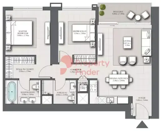 Планировка — 2-спальная, 107 м²
