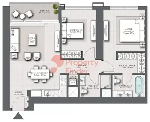 Планировка — 2-спальная, 107 м²