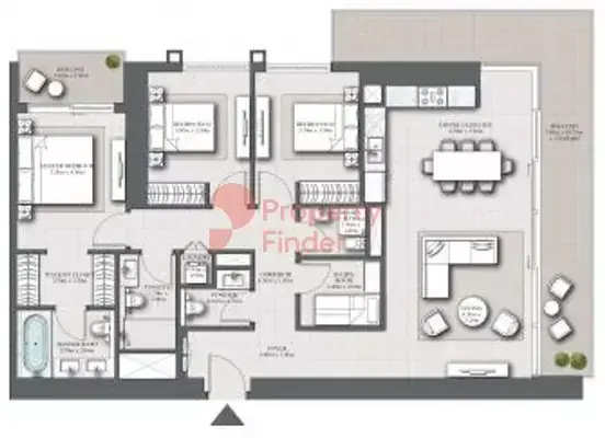 Планировка — 3-спальная, 172 м²
