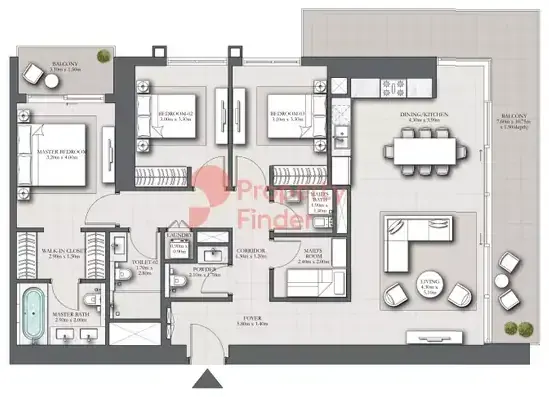 Планировка — 3-спальная, 172 м²
