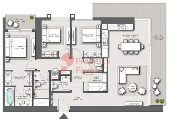 Планировка — 3-спальная, 172 м²
