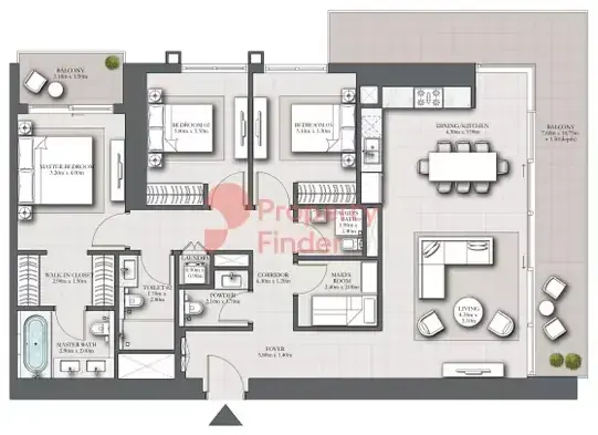 Планировка — 3-спальная, 172 м²