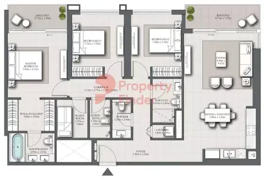 Планировка — 3-спальная, 154 м²