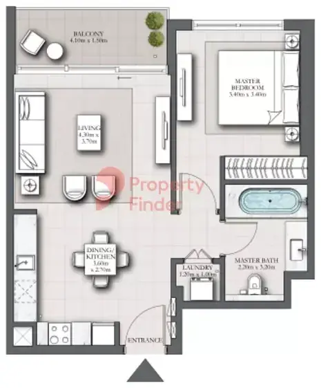 Планировка — 1-спальная, 70 м²