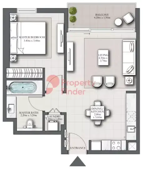 Планировка — 1-спальная, 70 м²