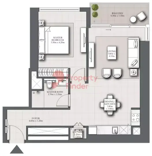 Планировка — 1-спальная, 81 м²