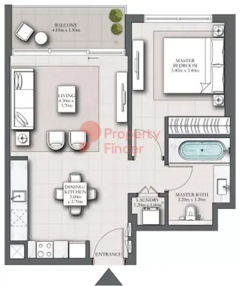 Планировка — 1-спальная, 70 м²