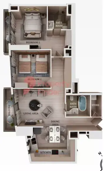 Планировка — 2-спальная, 103 м²