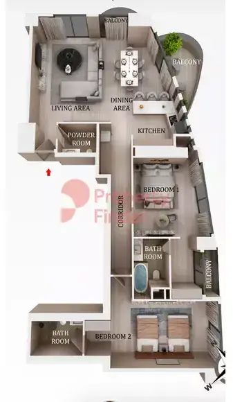 Планировка — 2-спальная, 162 м²