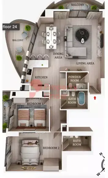 Планировка — 2-спальная, 151 м²