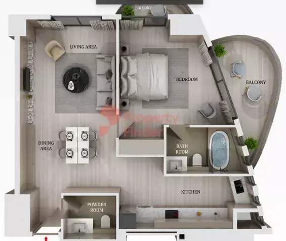 Планировка — 1-спальная, 85 м²