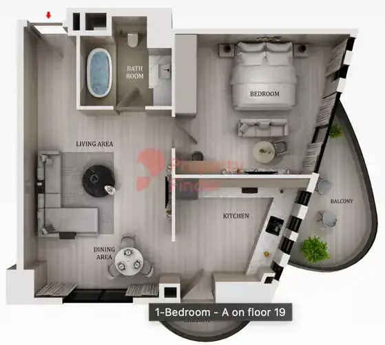 Планировка — 1-спальная, 78 м²