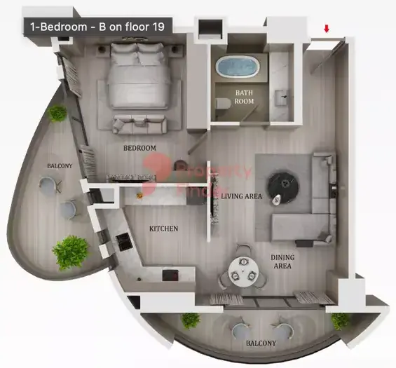 Планировка — 1-спальная, 86 м²