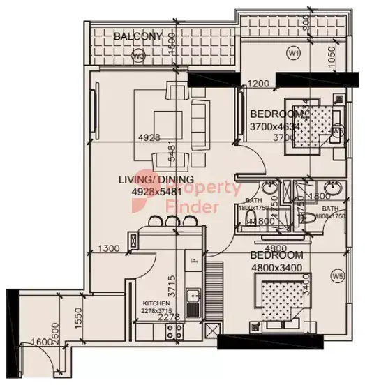 Планировка — 2-спальная, 107 м²