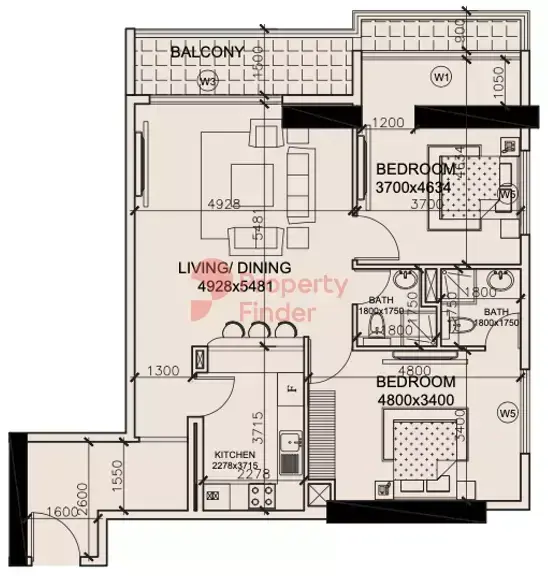 Планировка — 2-спальная, 107 м²