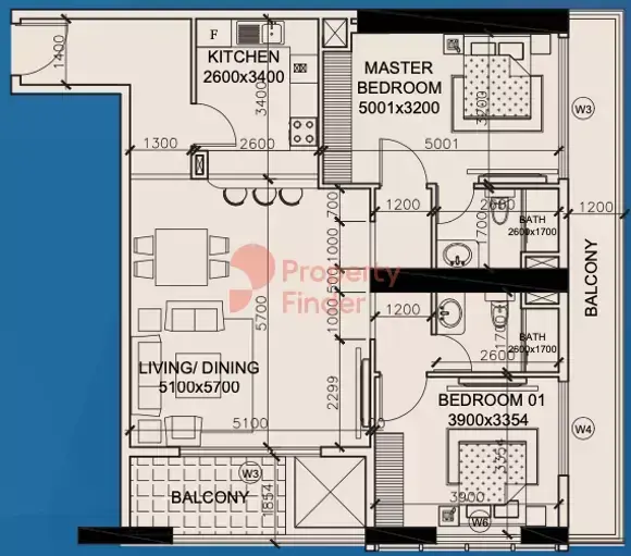 Планировка — 2-спальная, 120 м²