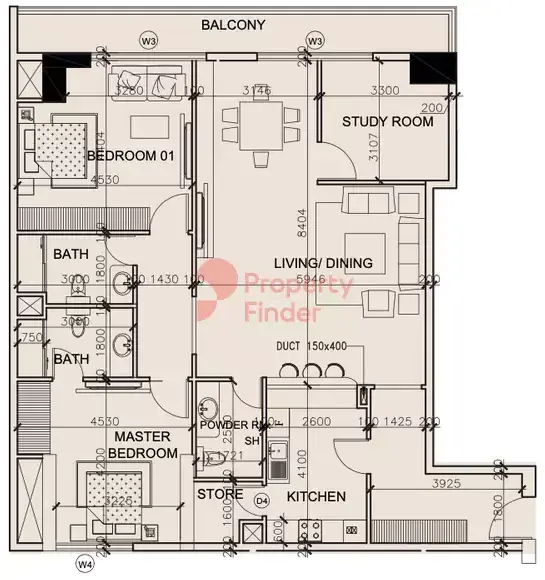 Планировка — 3-спальная, 161 м²