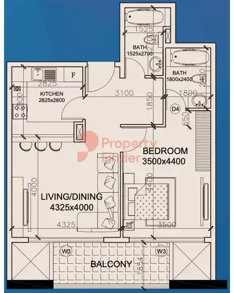 Планировка — 1-спальная, 73 м²