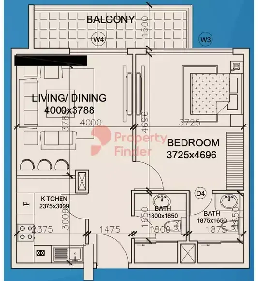 Планировка — 1-спальная, 68 м²