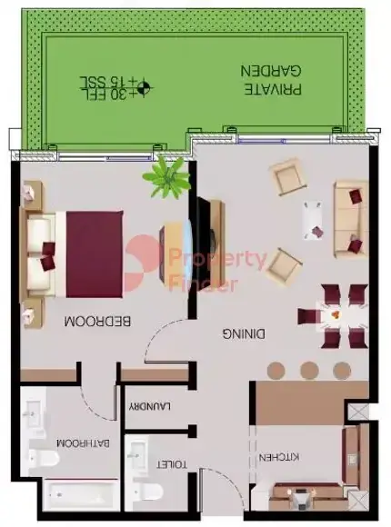 Планировка — 1-спальная, 98 м²