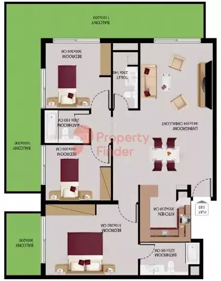 Планировка — 3-спальная, 167 м²