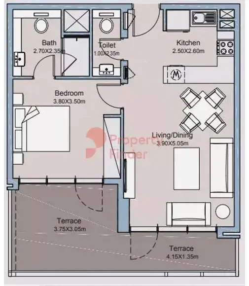 Планировка — 1-спальная, 73 м²