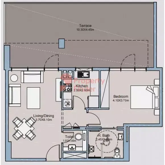 Планировка — 1-спальная, 108 м²