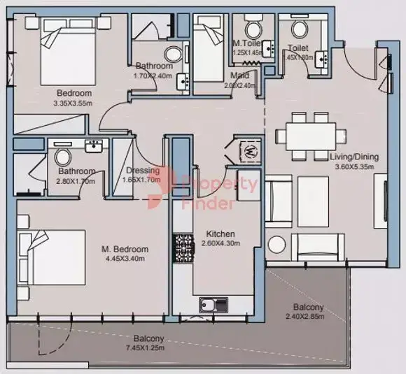 Планировка — 2-спальная, 109 м²