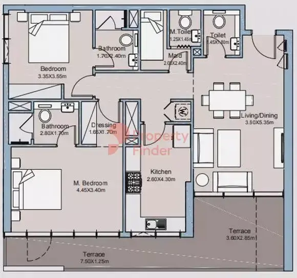 Планировка — 2-спальная, 112 м²