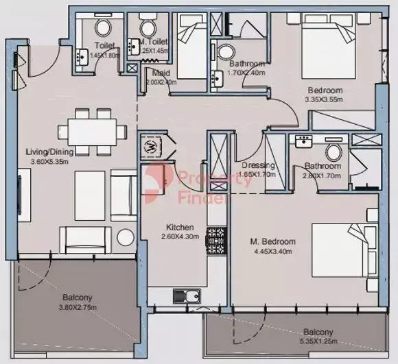 Планировка — 2-спальная, 110 м²