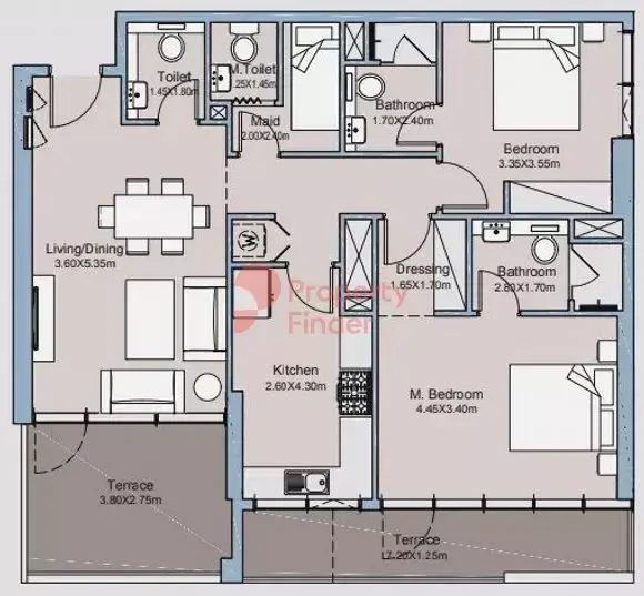 Планировка — 2-спальная, 112 м²