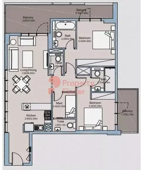 Планировка — 2-спальная, 122 м²