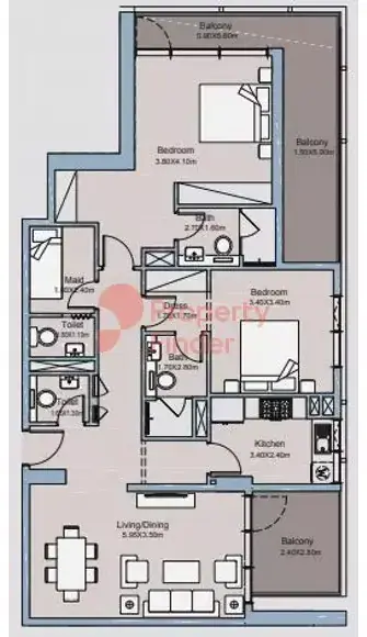 Планировка — 2-спальная, 128 м²
