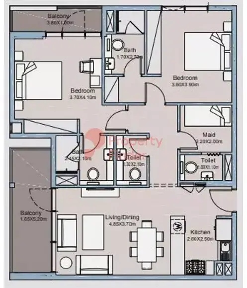 Планировка — 2-спальная, 105 м²