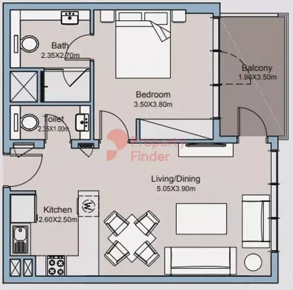 Планировка — 1-спальная, 63 м²