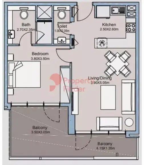 Планировка — 1-спальная, 72 м²