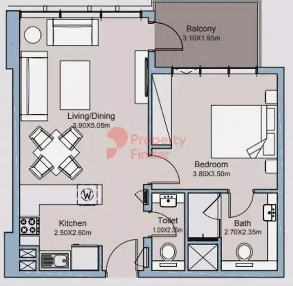Планировка — 1-спальная, 62 м²