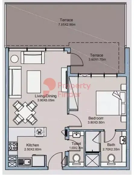 Планировка — 1-спальная, 86 м²