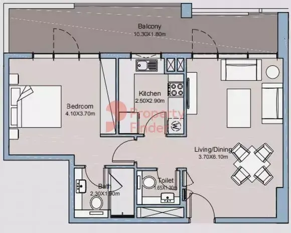 Планировка — 1-спальная, 79 м²