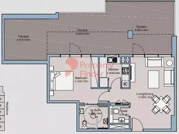 Планировка — 1-спальная, 118 м²