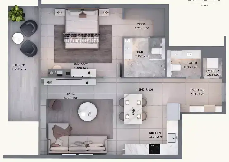 Планировка — 1-спальная, 74 м²