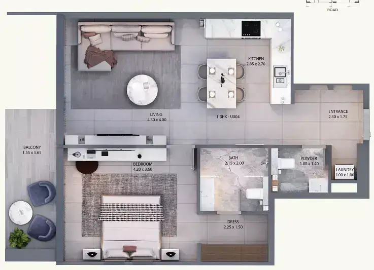 Планировка — 1-спальная, 72 м²