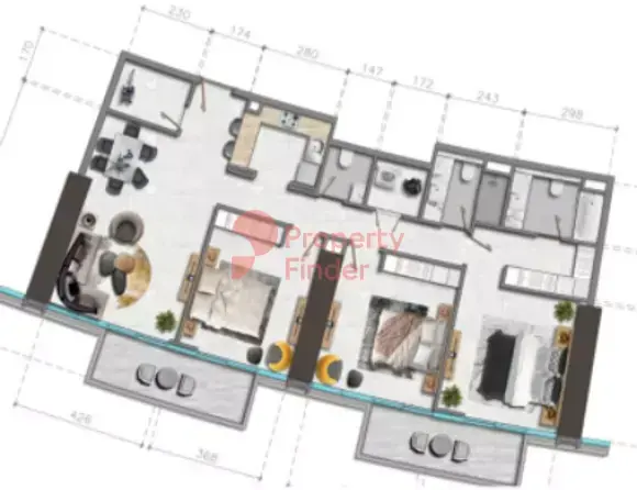 Планировка — 3-спальная, 13 м²