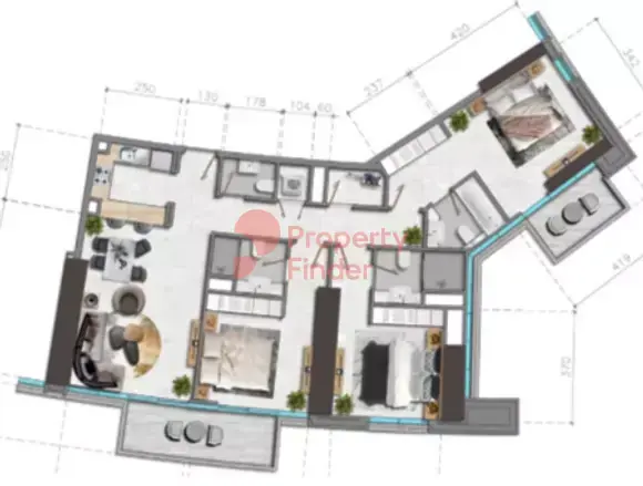 Планировка — 3-спальная, 17 м²