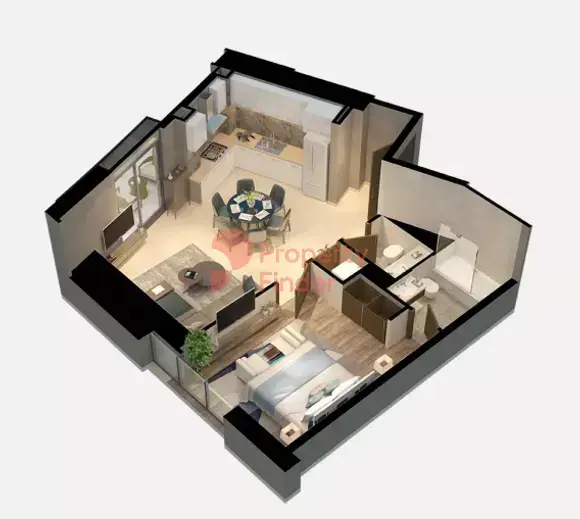 Планировка — 1-спальная, 71 м²