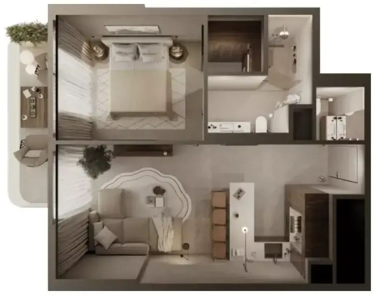 Планировка — 1-спальная, 54 м²