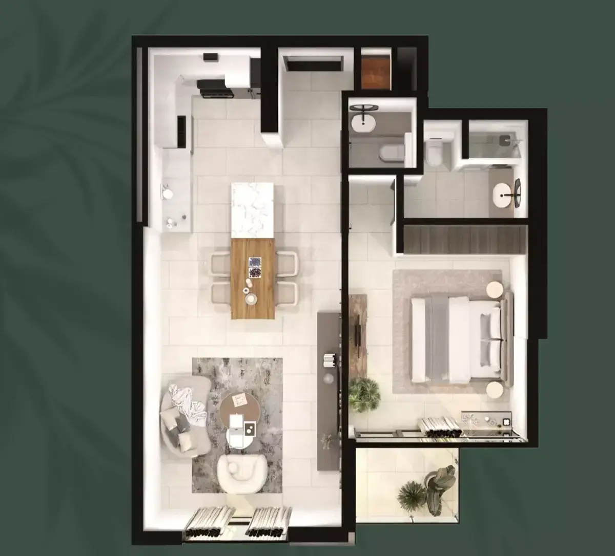 Планировка — 1-спальная, 84 м²