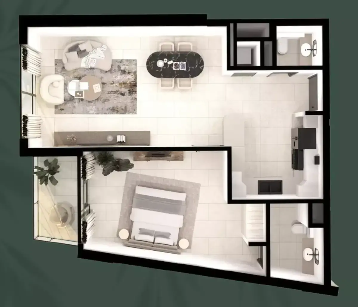 Планировка — 1-спальная, 70 м²